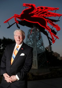 John Crawford, CEO of Downtown Dallas Inc. in front of the original Dallas Pegasus, now featured in front of the Omni Hotel in Dallas on Wednesday, June 3, 2015. (Michael Ainsworth/The Dallas Morning News)